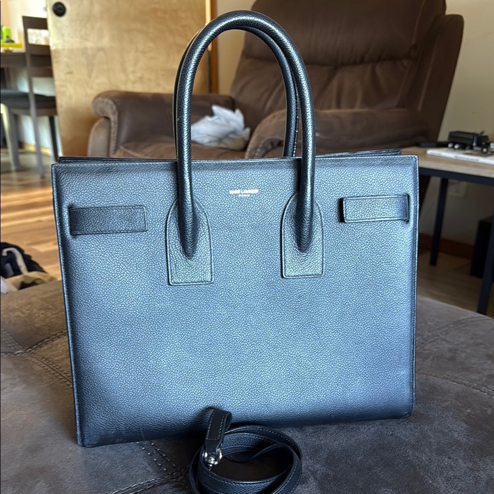 Saint Laurent Black Textured Leather Handbag